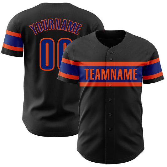 Custom Black Royal-Orange Authentic Baseball Jersey - Main View
