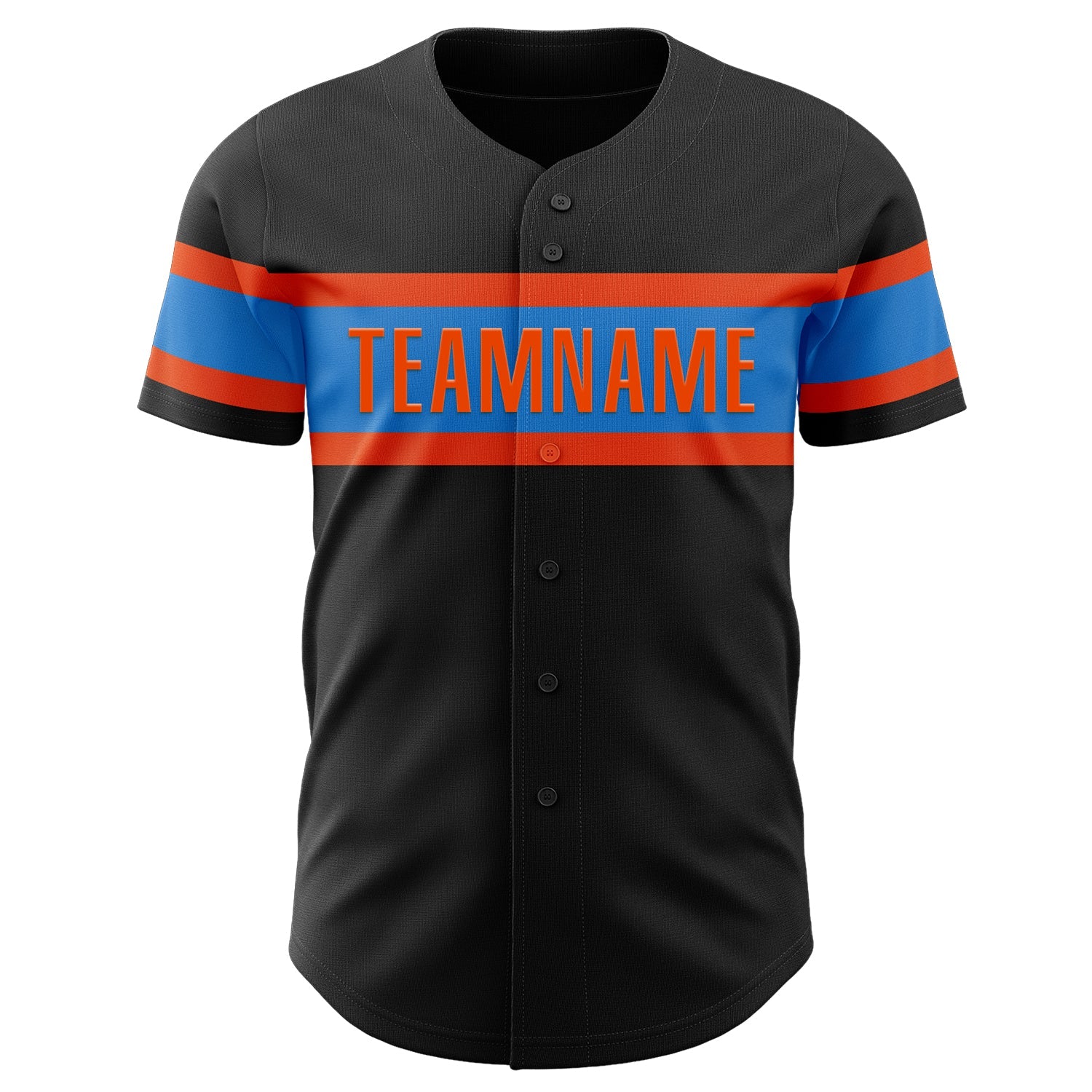 Custom Black Electric Blue-Orange Authentic Baseball Jersey view 2