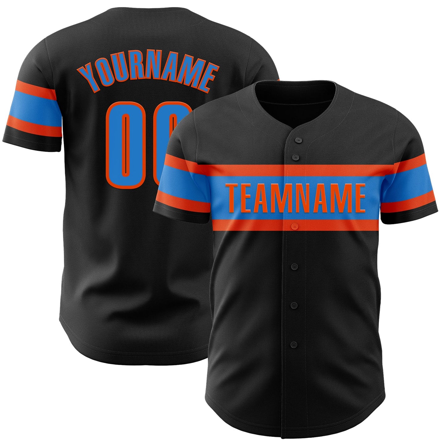 Custom Black Electric Blue-Orange Authentic Baseball Jersey - Main View