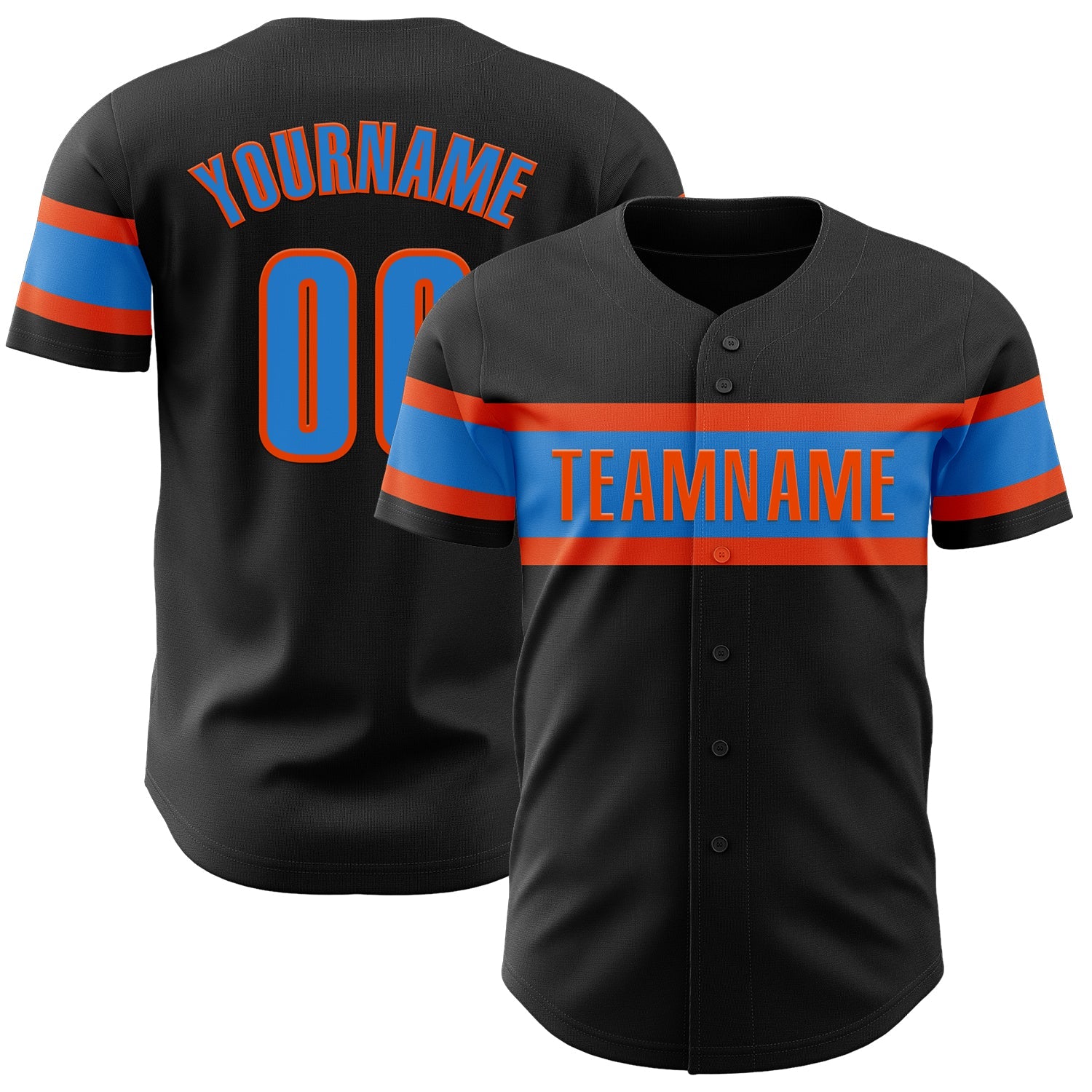 Custom Black Electric Blue-Orange Authentic Baseball Jersey - Main View