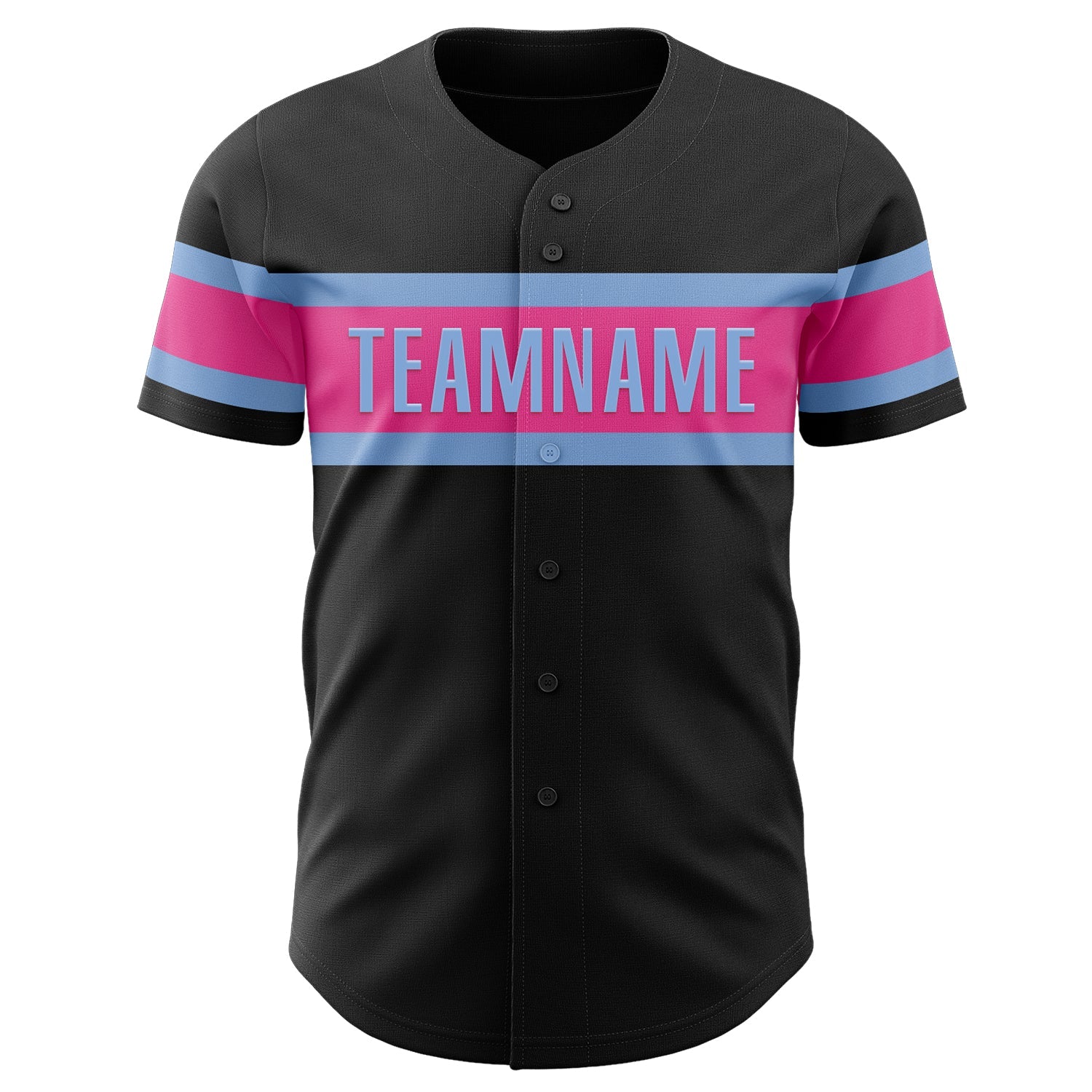 Custom Black Pink-Light Blue Authentic Baseball Jersey view 2