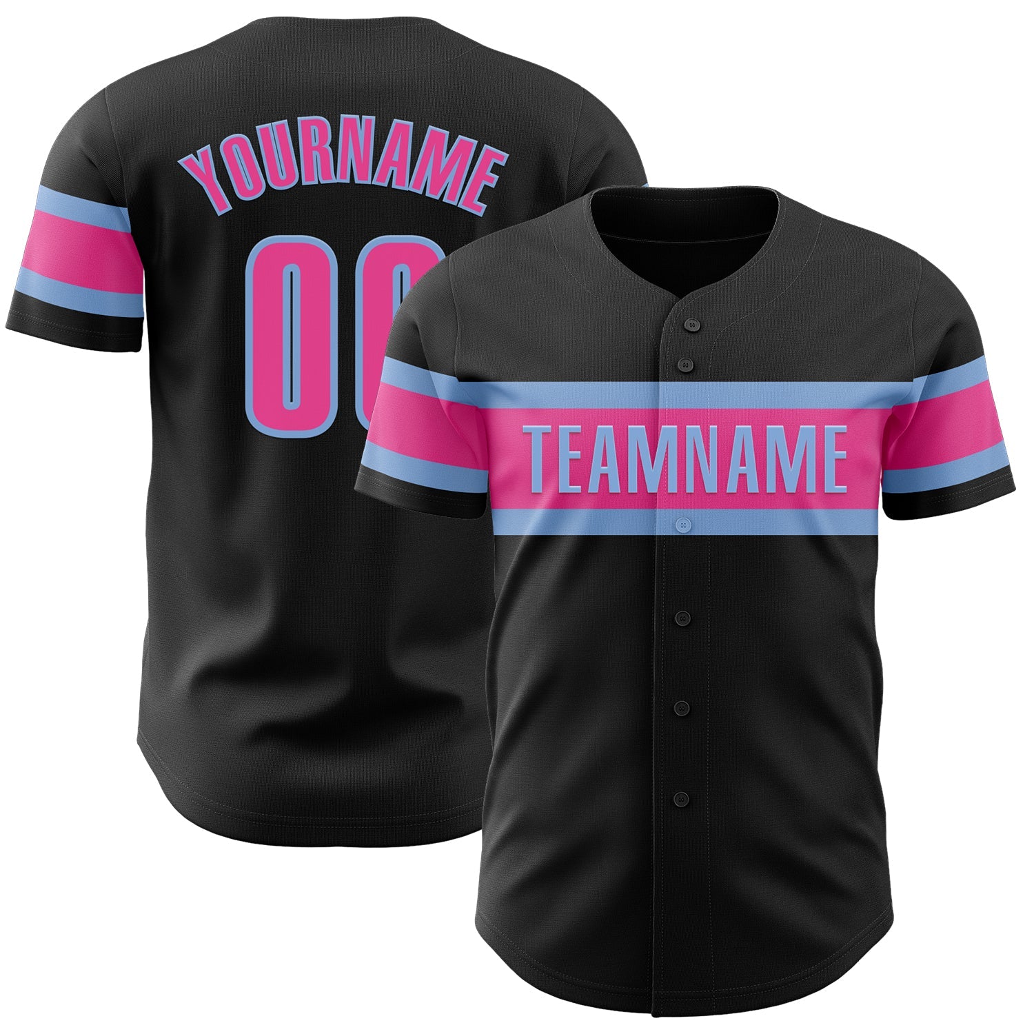 Custom Black Pink-Light Blue Authentic Baseball Jersey - Main View