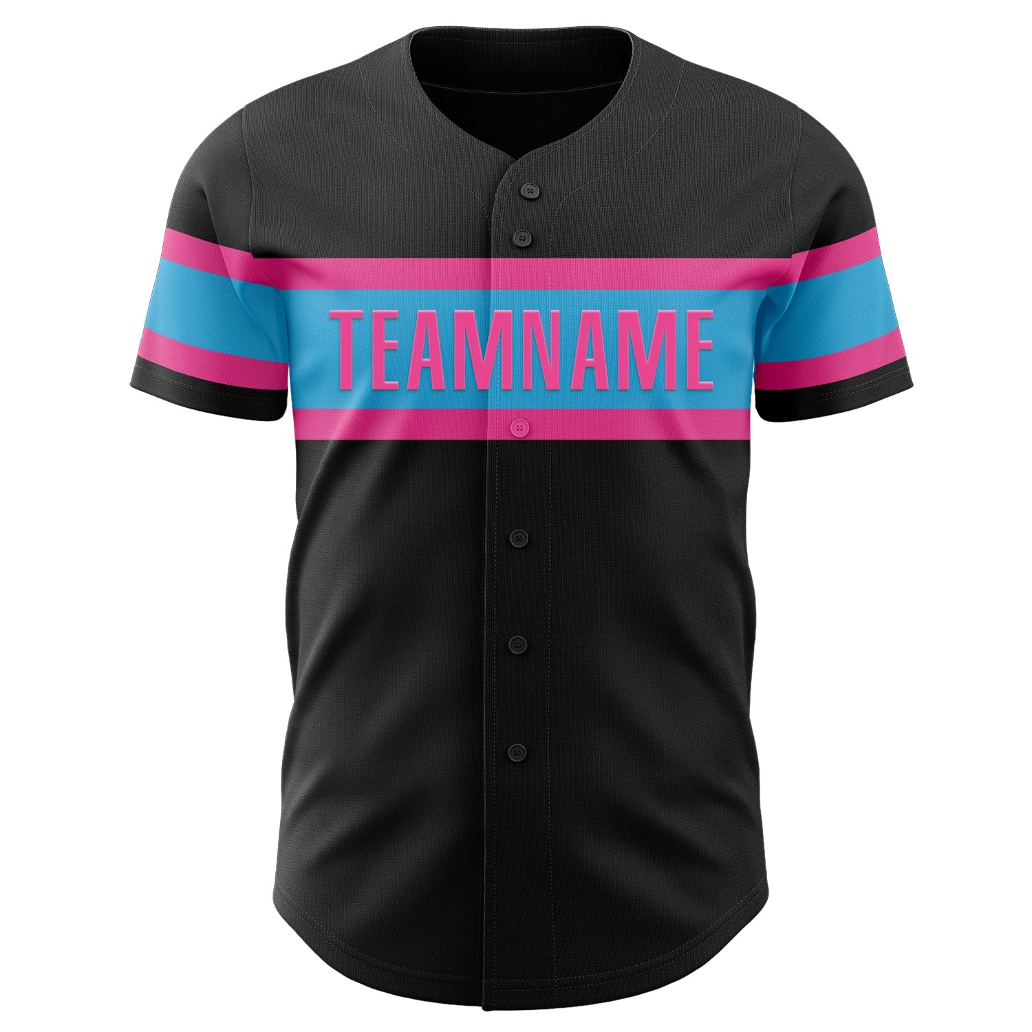 Custom Black Sky Blue-Pink Authentic Baseball Jersey view 2
