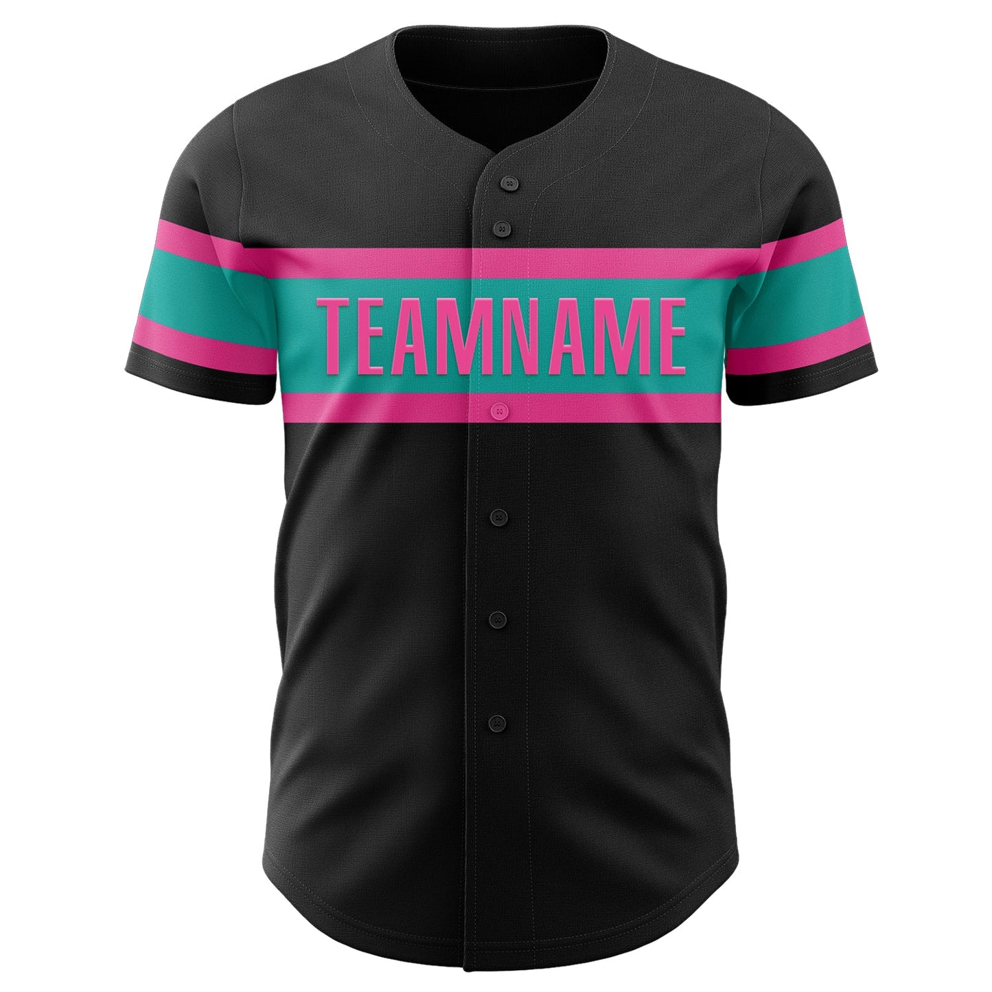 Custom Black Aqua-Pink Authentic Baseball Jersey view 2