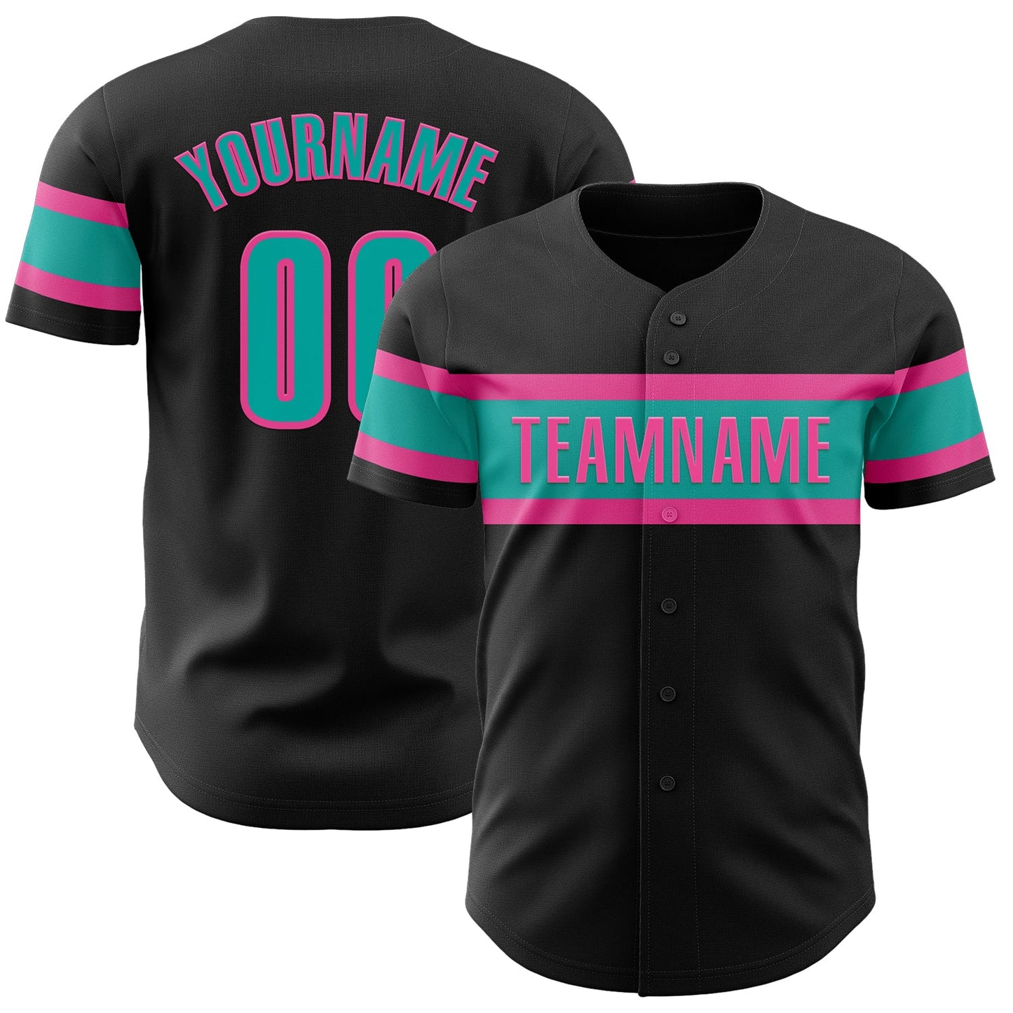 Custom Black Aqua-Pink Authentic Baseball Jersey - Main View