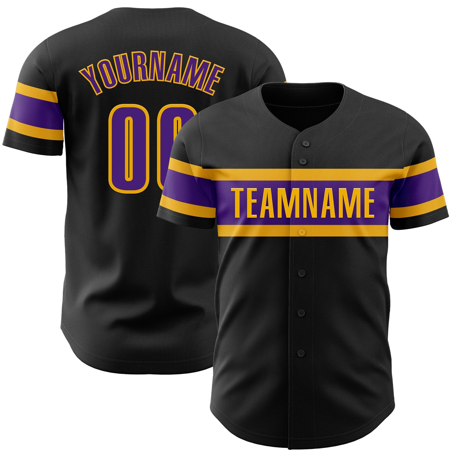 Custom Black Purple-Gold Authentic Baseball Jersey - Main View