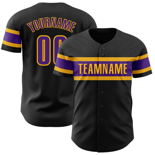 Custom Black Purple-Gold Authentic Baseball Jersey - Main View
