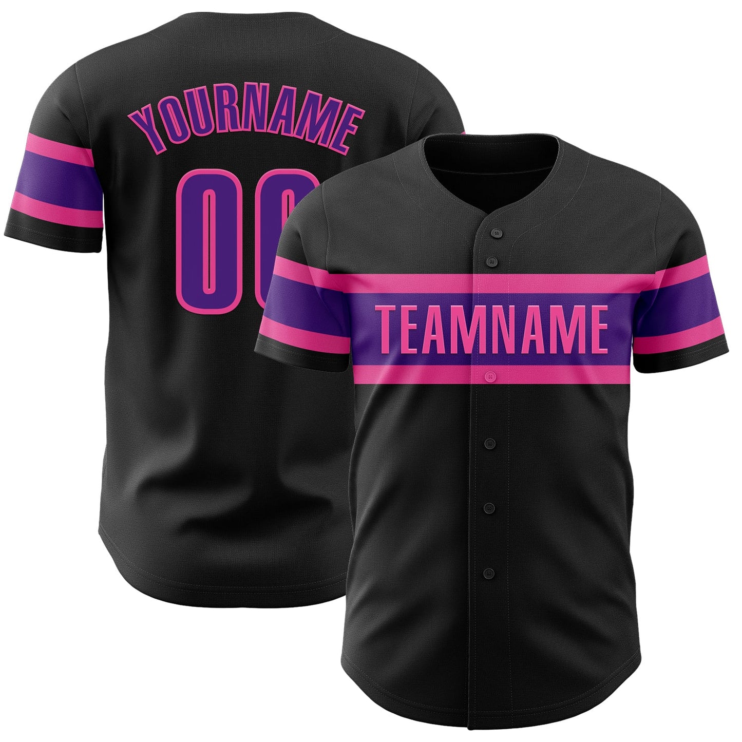 Custom Black Purple-Pink Authentic Baseball Jersey - Main View