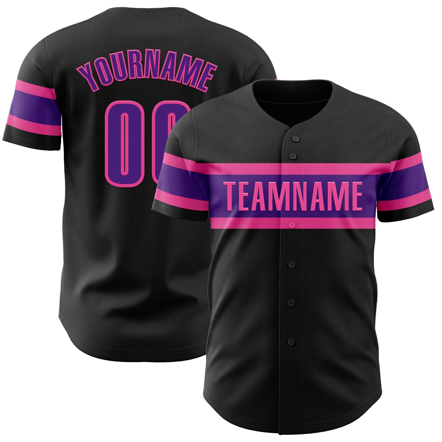 Custom Black Purple-Pink Authentic Baseball Jersey - Main View