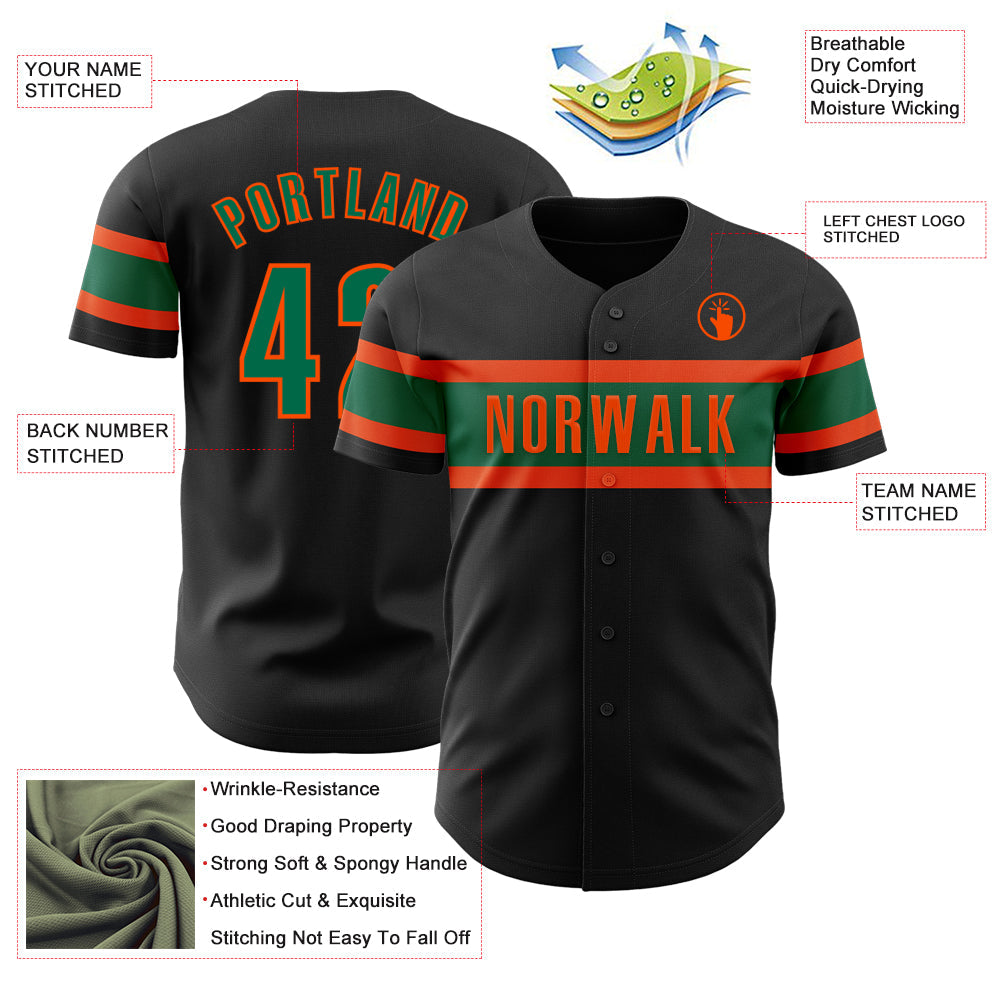 Custom Black Kelly Green-Orange Authentic Baseball Jersey view 3