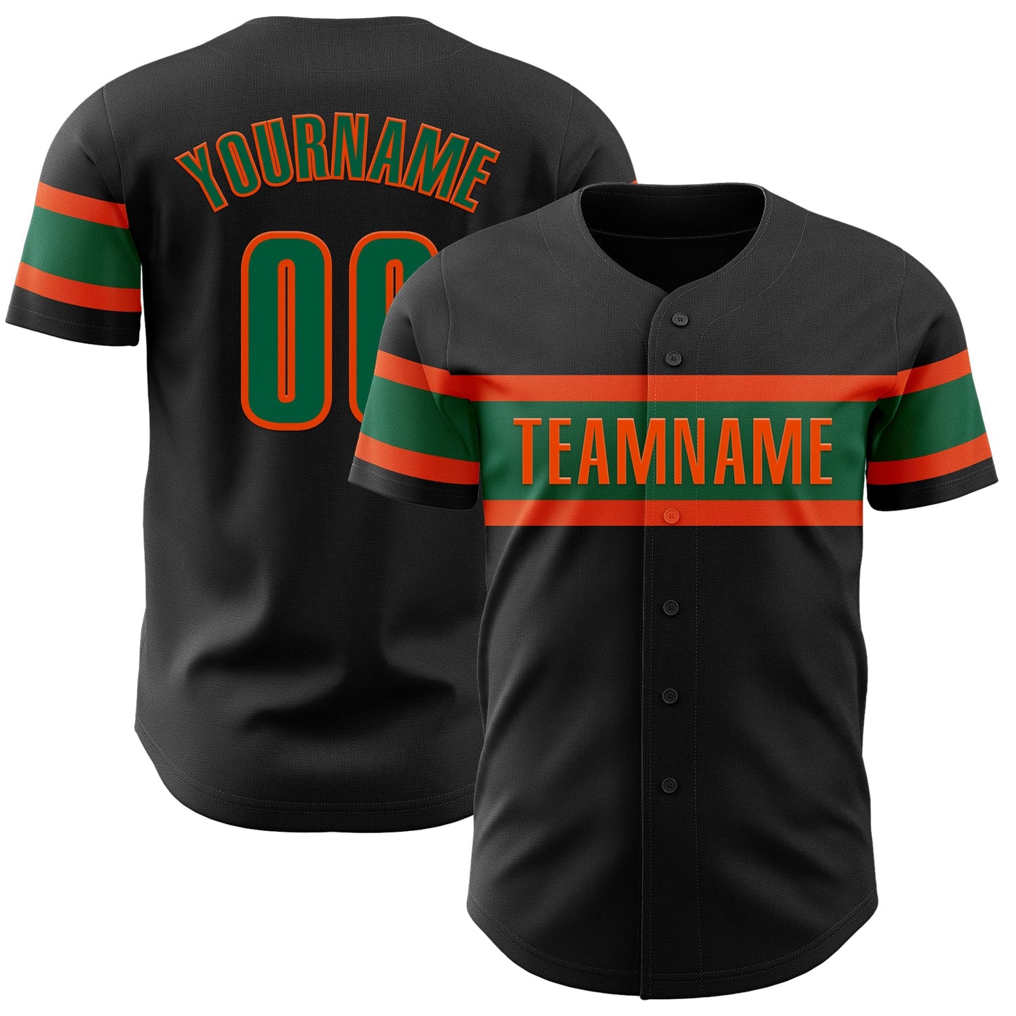 Custom Black Kelly Green-Orange Authentic Baseball Jersey - Main View