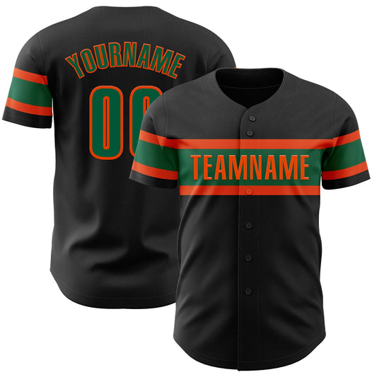 Custom Black Kelly Green-Orange Authentic Baseball Jersey - Main View