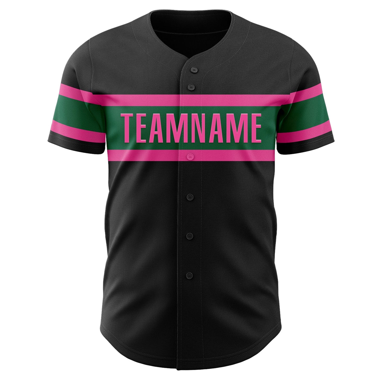 Custom Black Kelly Green-Pink Authentic Baseball Jersey view 2