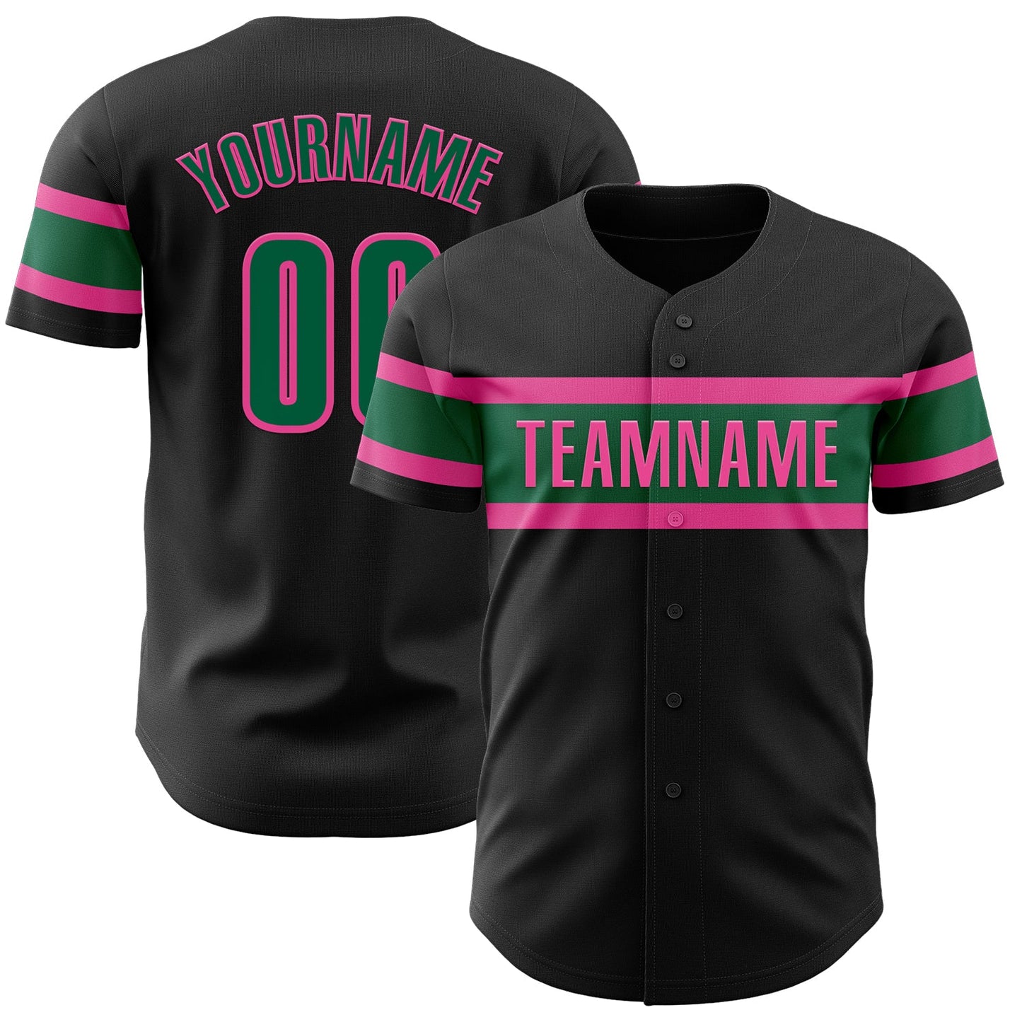 Custom Black Kelly Green-Pink Authentic Baseball Jersey - Main View