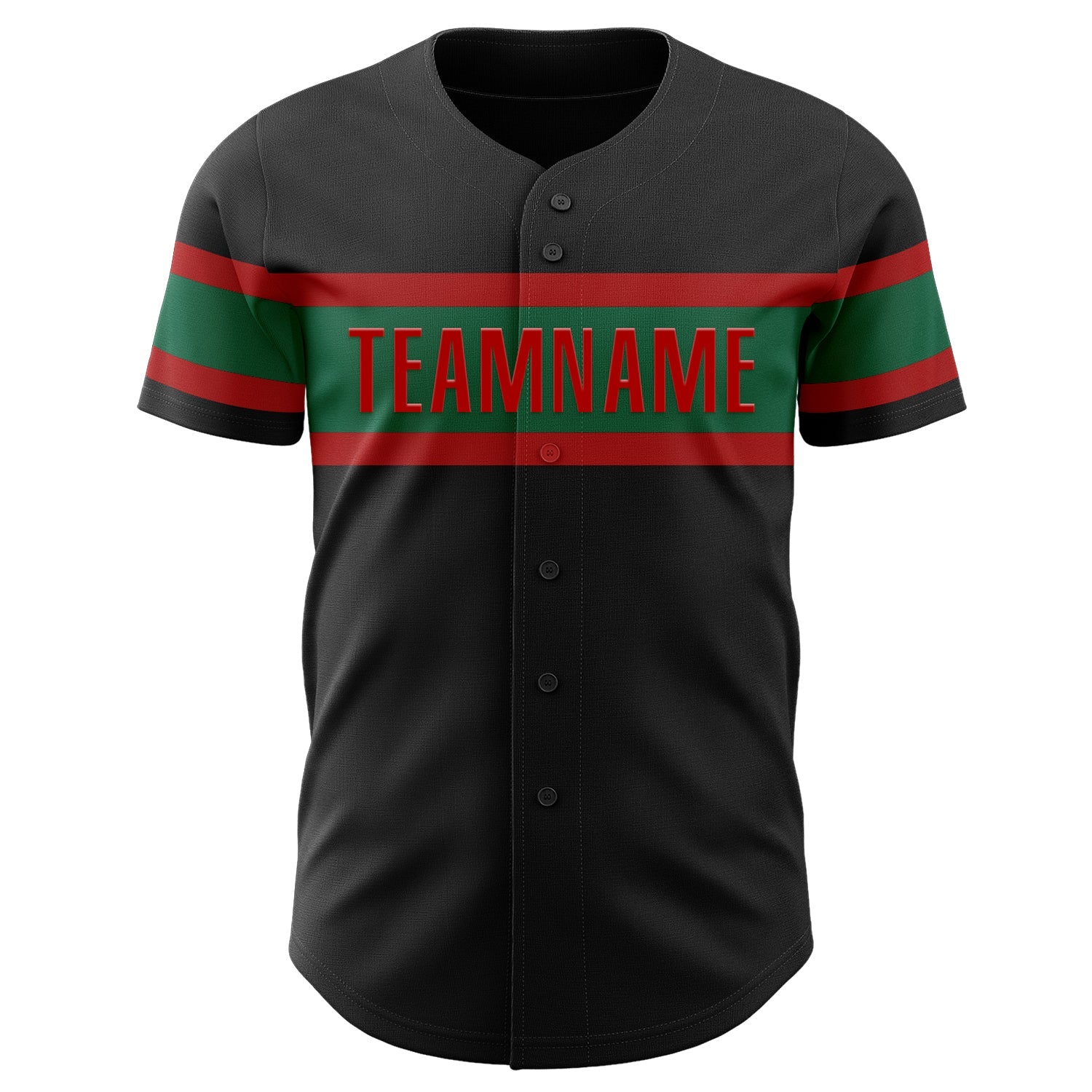 Custom Black Kelly Green-Red Authentic Baseball Jersey view 2