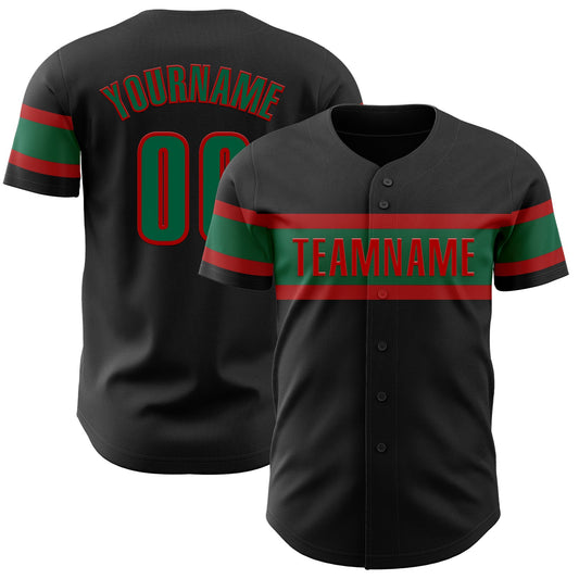 Custom Black Kelly Green-Red Authentic Baseball Jersey - Main View