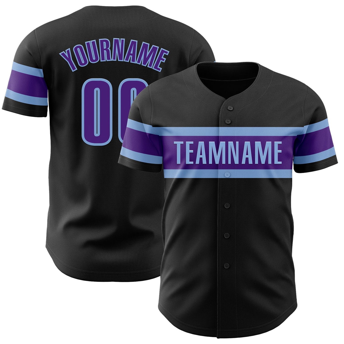 Custom Black Purple-Light Blue Authentic Baseball Jersey - Main View