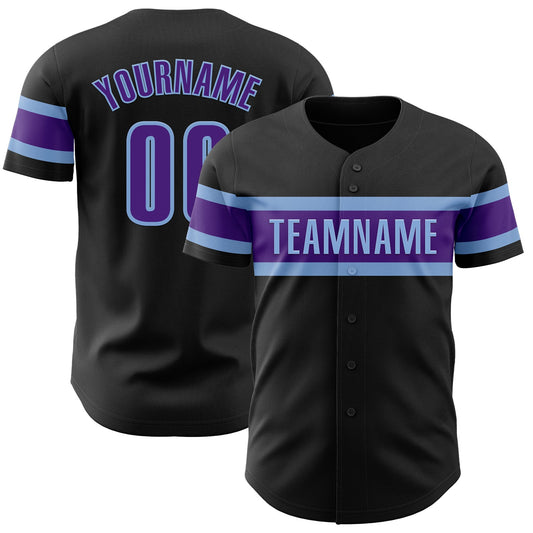 Custom Black Purple-Light Blue Authentic Baseball Jersey - Main View