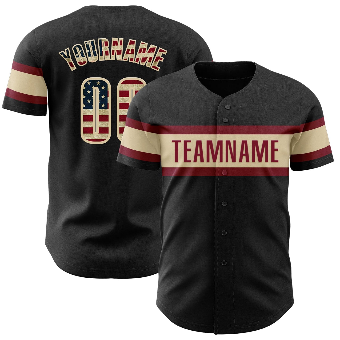 Custom Black Vintage USA Flag Cream-Crimson Authentic Baseball Jersey - Main View