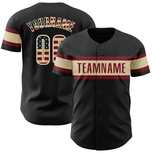 Custom Black Vintage USA Flag Cream-Crimson Authentic Baseball Jersey - Main View