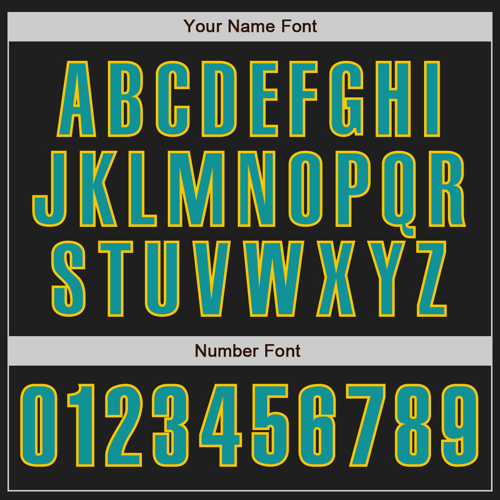 Custom Black Teal-Yellow Authentic Baseball Jersey view 5