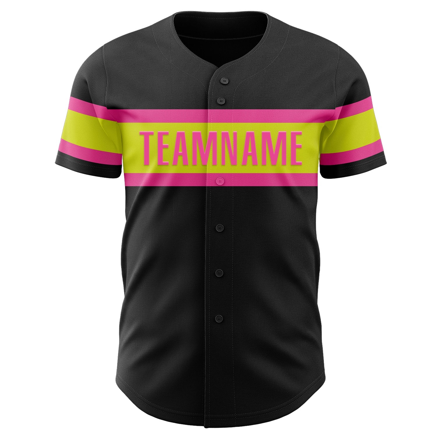Custom Black Neon Yellow-Pink Authentic Baseball Jersey view 2