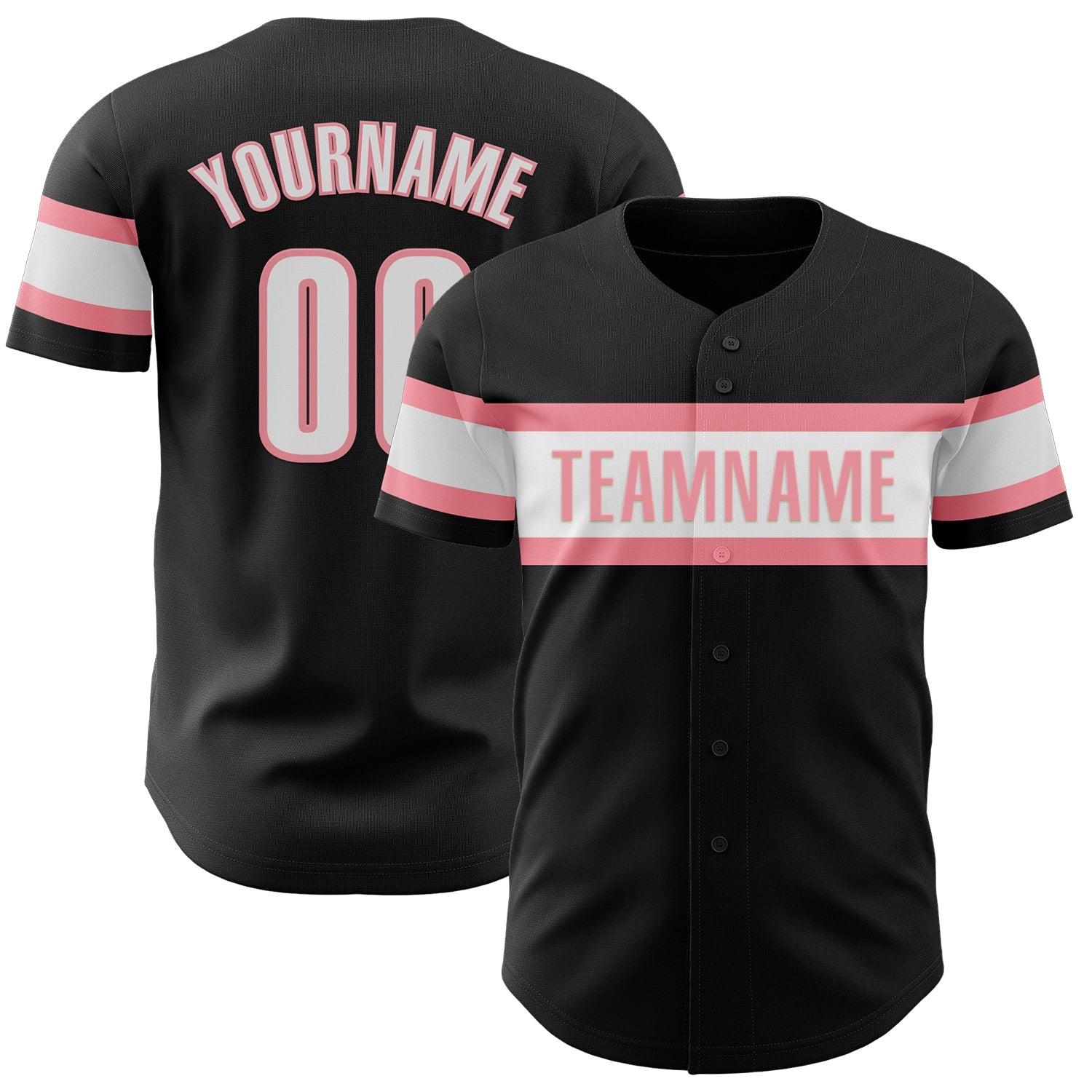 Custom Black White-Medium Pink Authentic Baseball Jersey - Main View