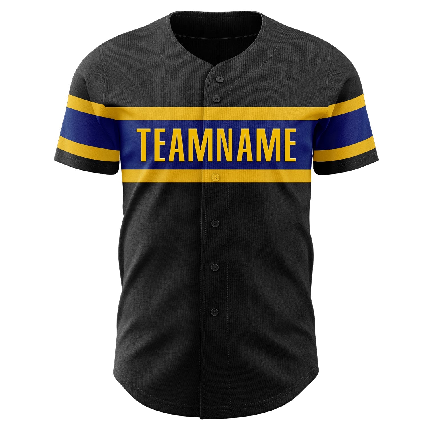 Custom Black Royal-Yellow Authentic Baseball Jersey view 2