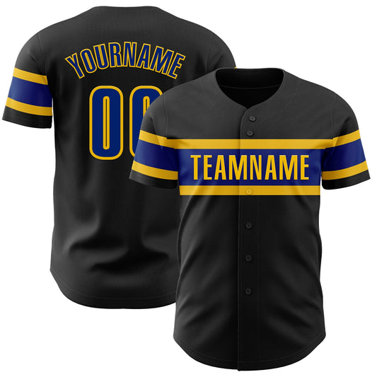 Custom Black Royal-Yellow Authentic Baseball Jersey - Main View