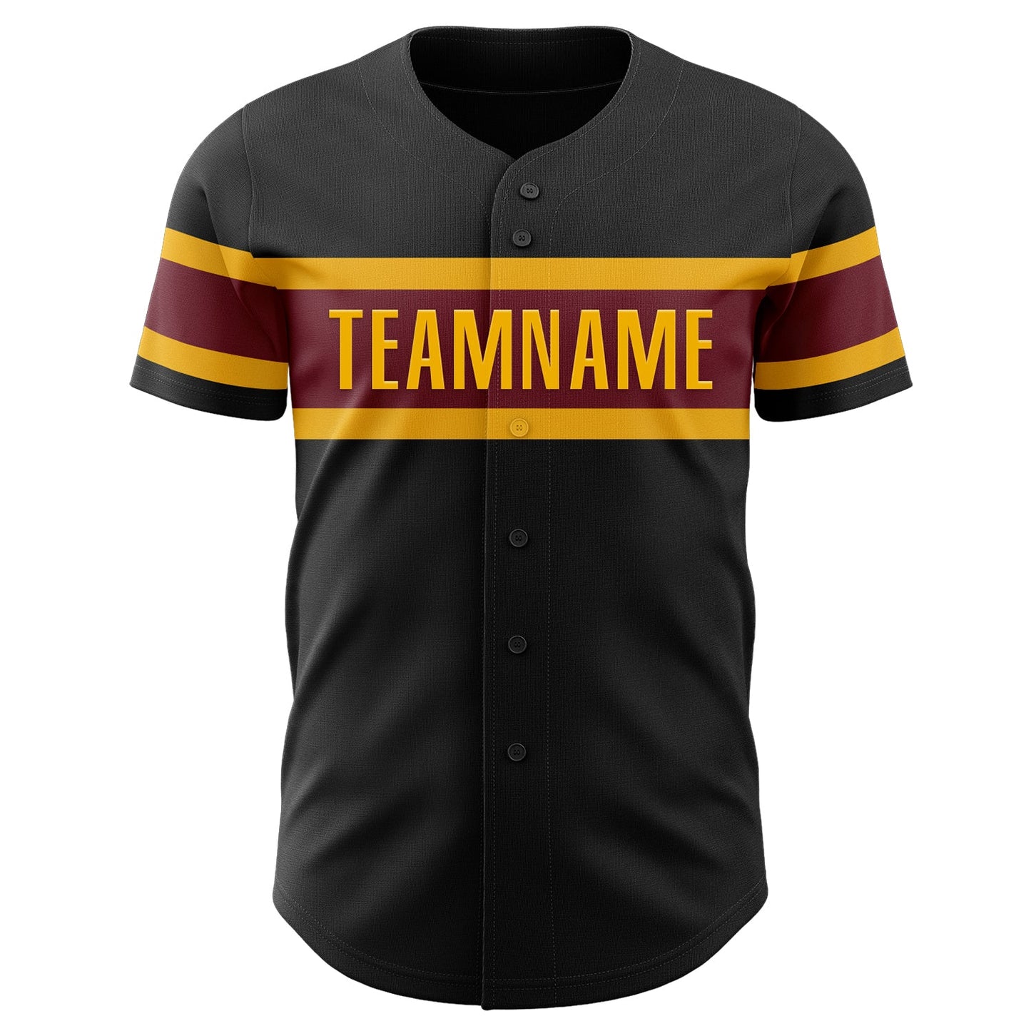 Custom Black Burgundy-Gold Authentic Baseball Jersey view 2