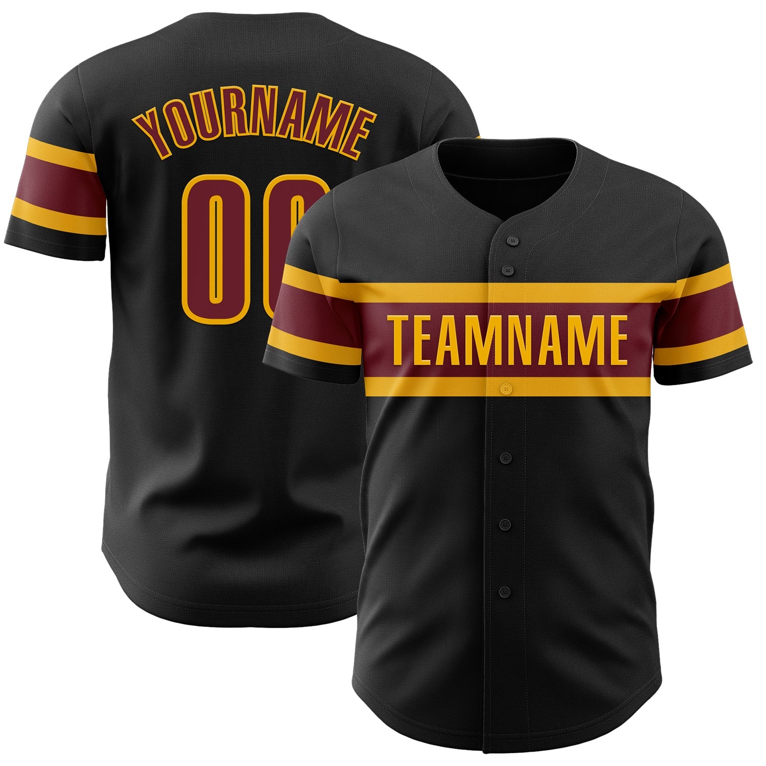 Custom Black Burgundy-Gold Authentic Baseball Jersey - Main View