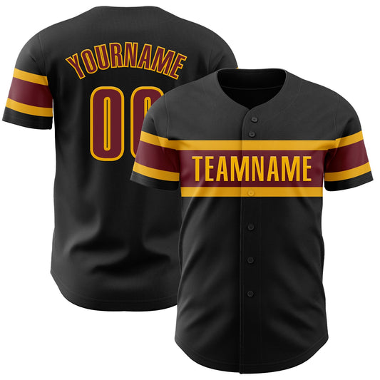 Custom Black Burgundy-Gold Authentic Baseball Jersey - Main View