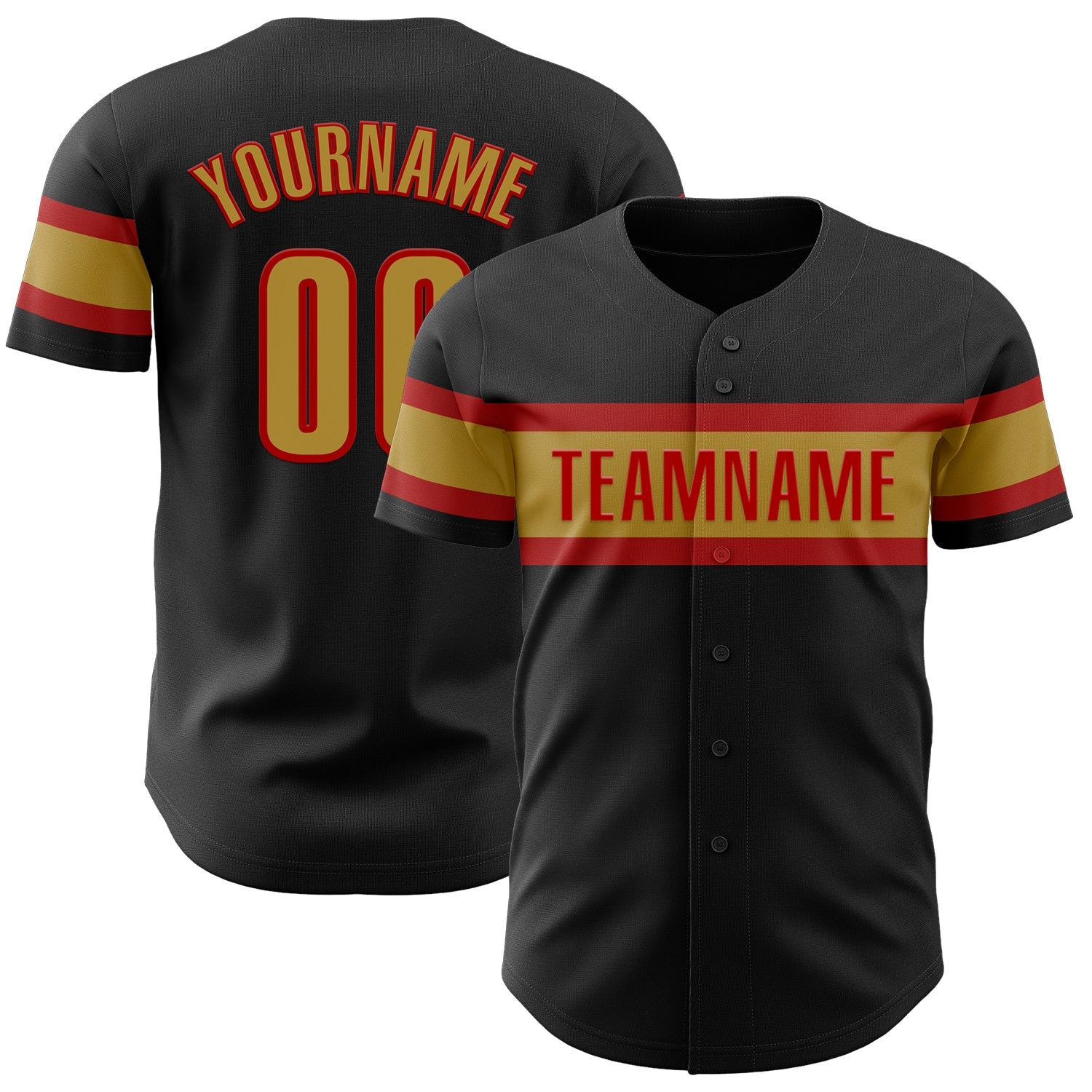 Custom Black Old Gold-Red Authentic Baseball Jersey - Main View