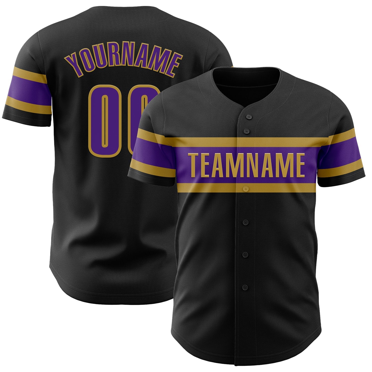 Custom Black Purple-Old Gold Authentic Baseball Jersey - Main View
