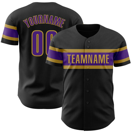 Custom Black Purple-Old Gold Authentic Baseball Jersey - Main View