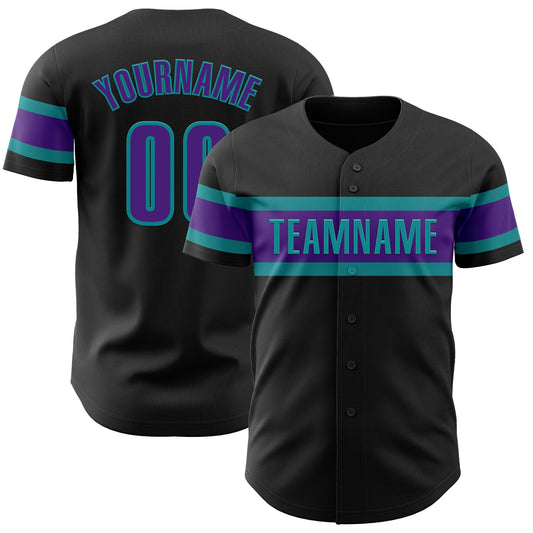 Custom Black Purple-Teal Authentic Baseball Jersey - Main View