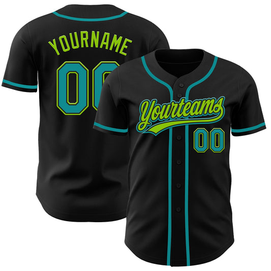 Custom Black Teal-Neon Green Authentic Baseball Jersey - Main View