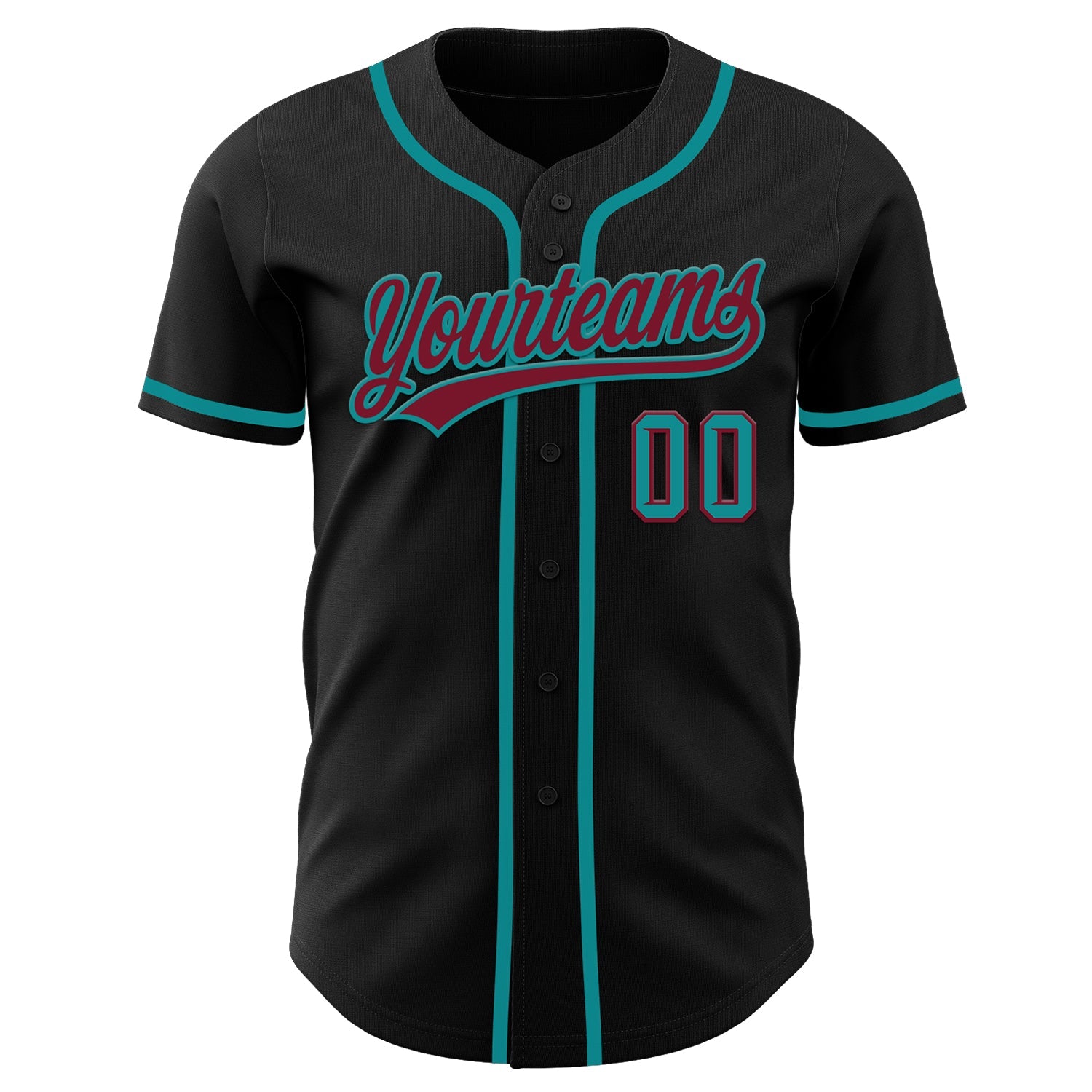 Custom Black Crimson-Teal Authentic Baseball Jersey view 2