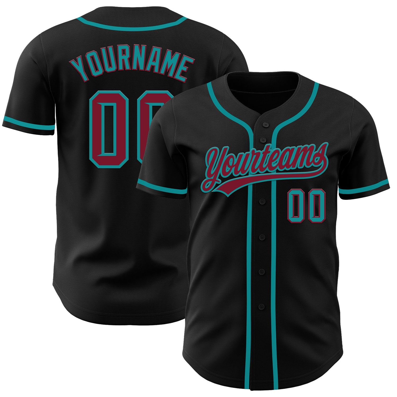 Custom Black Crimson-Teal Authentic Baseball Jersey - Main View