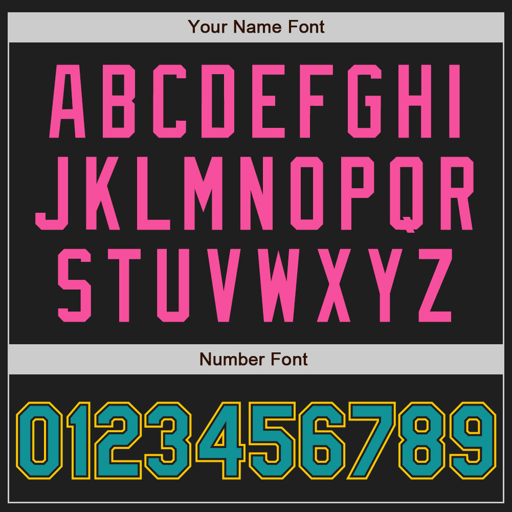 Custom Black Teal Yellow-Pink Authentic Baseball Jersey view 5