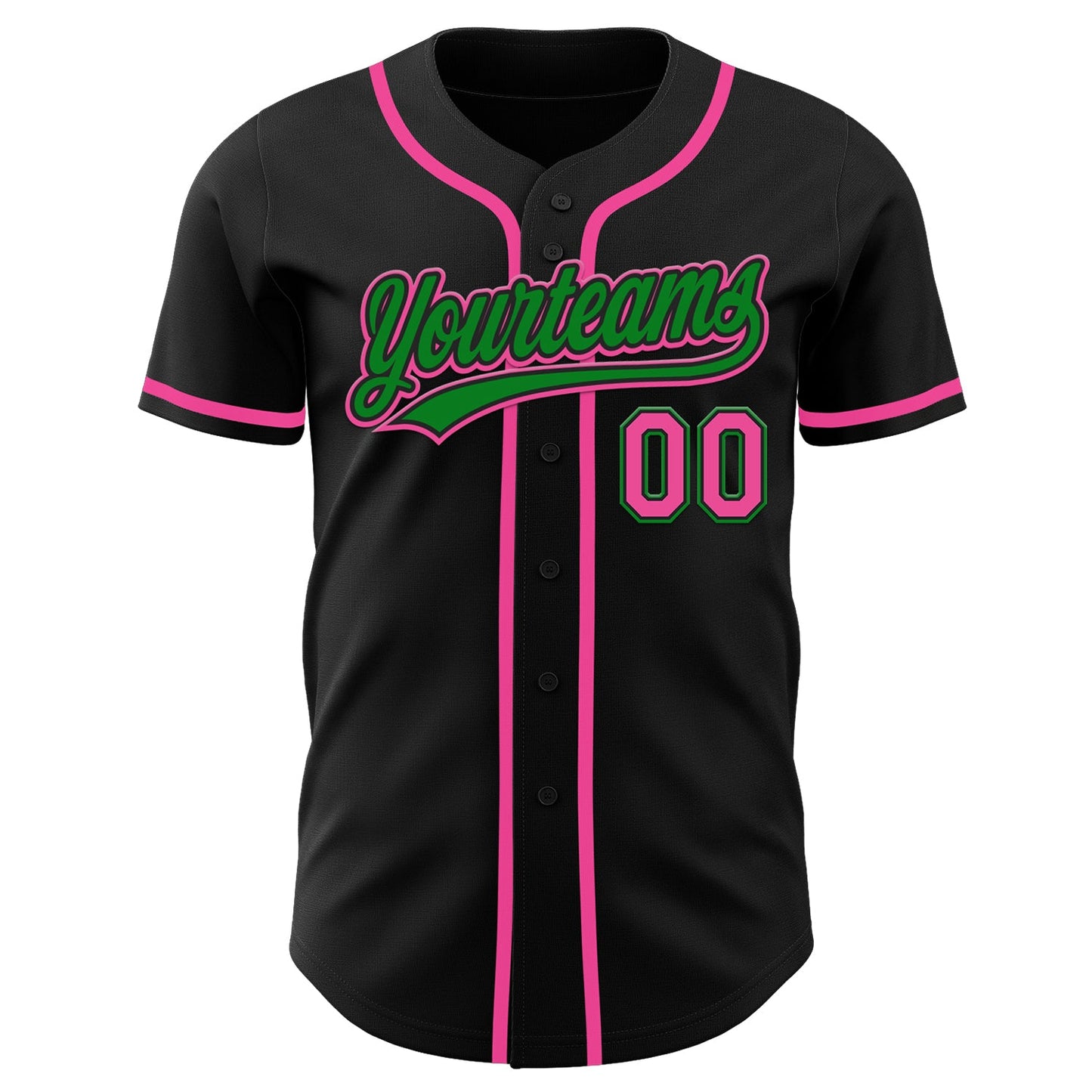 Custom Black Pink-Grass Green Authentic Baseball Jersey view 2
