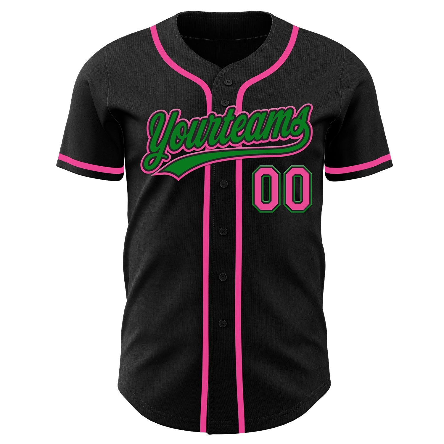 Custom Black Pink-Grass Green Authentic Baseball Jersey view 2