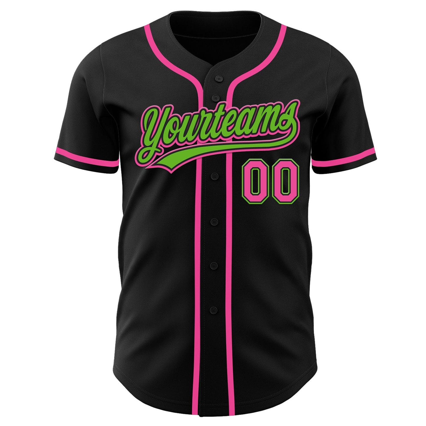 Custom Black Pink-Aurora Green Authentic Baseball Jersey view 2