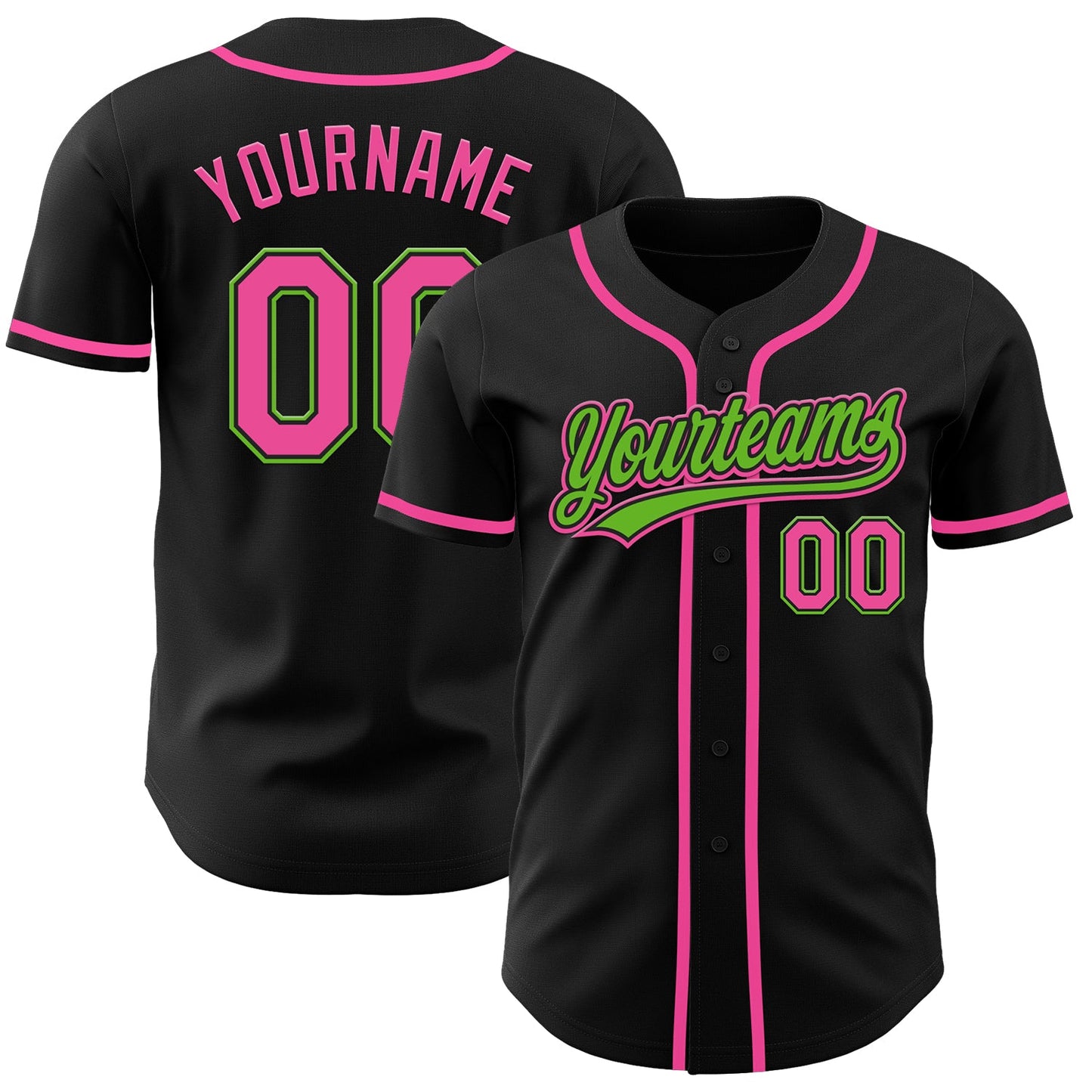Custom Black Pink-Aurora Green Authentic Baseball Jersey - Main View