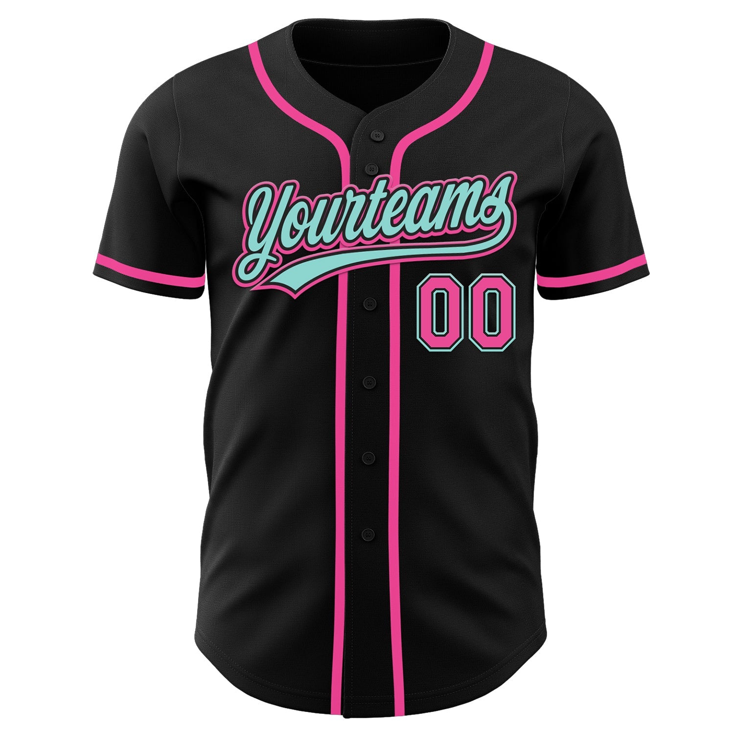 Custom Black Pink-Ice Blue Authentic Baseball Jersey view 2