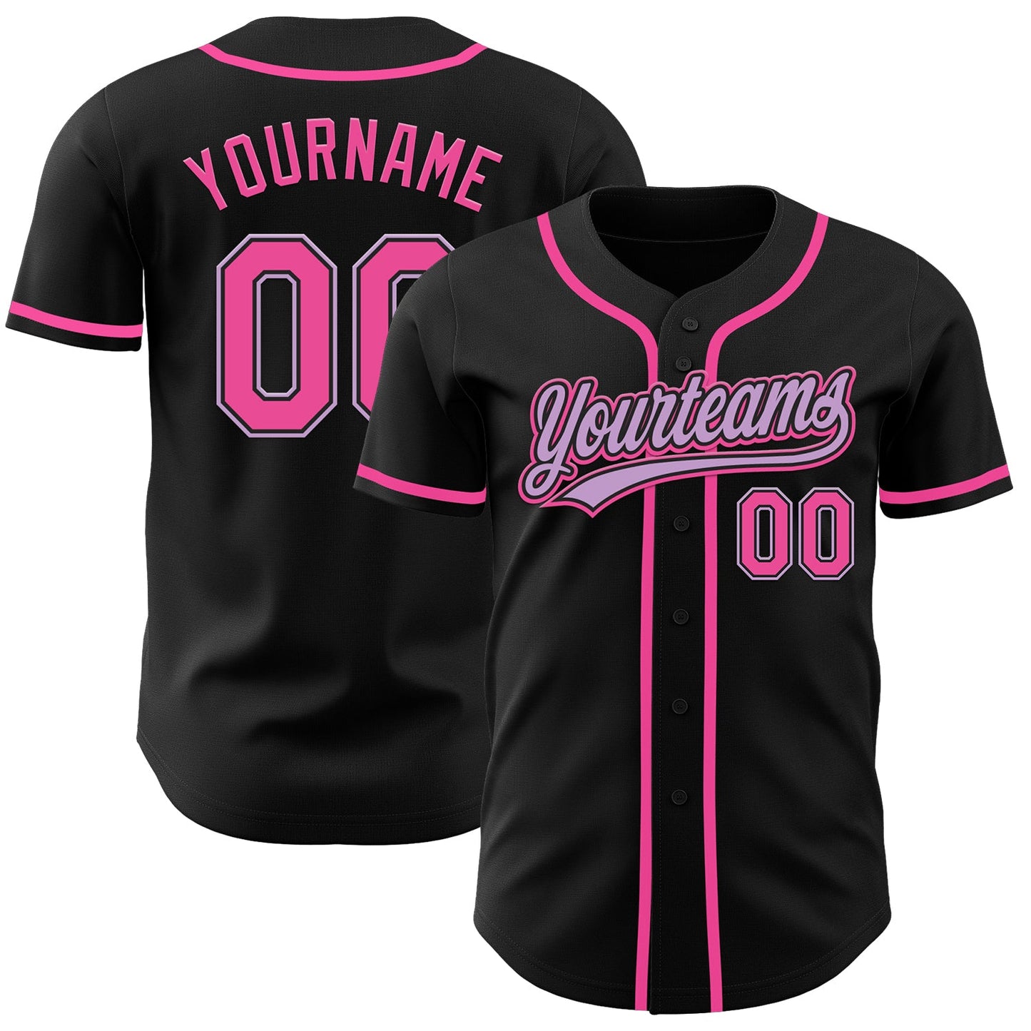 Custom Black Pink-Light Purple Authentic Baseball Jersey - Main View