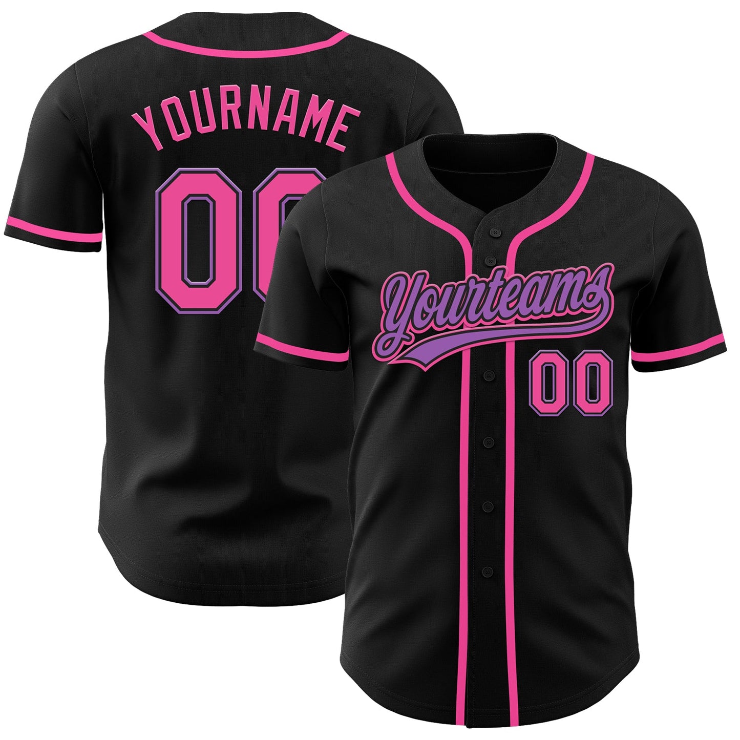 Custom Black Pink-Medium Purple Authentic Baseball Jersey - Main View