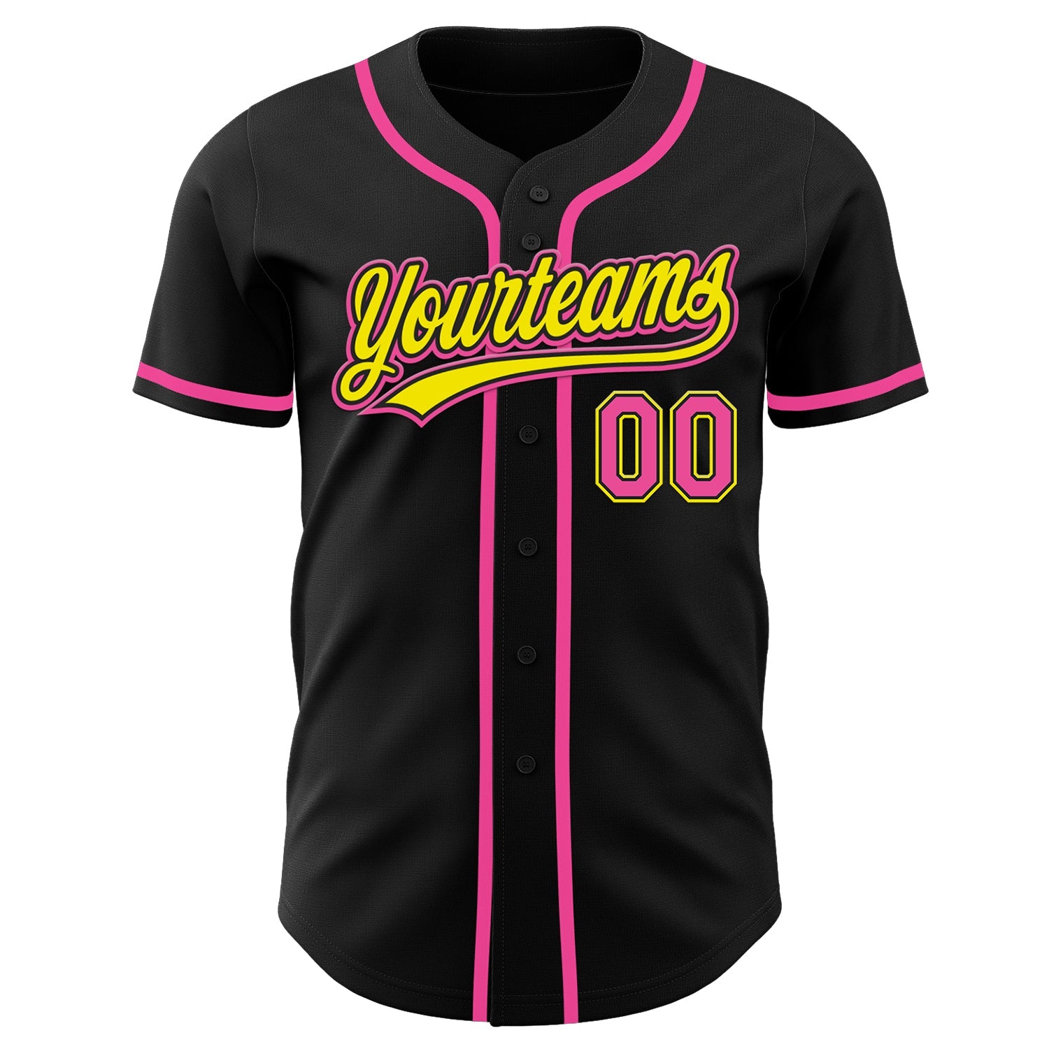 Custom Black Pink-Light Yellow Authentic Baseball Jersey view 2