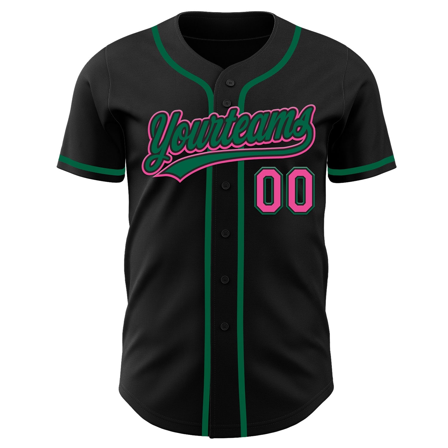 Custom Black Pink-Kelly Green Authentic Baseball Jersey view 2