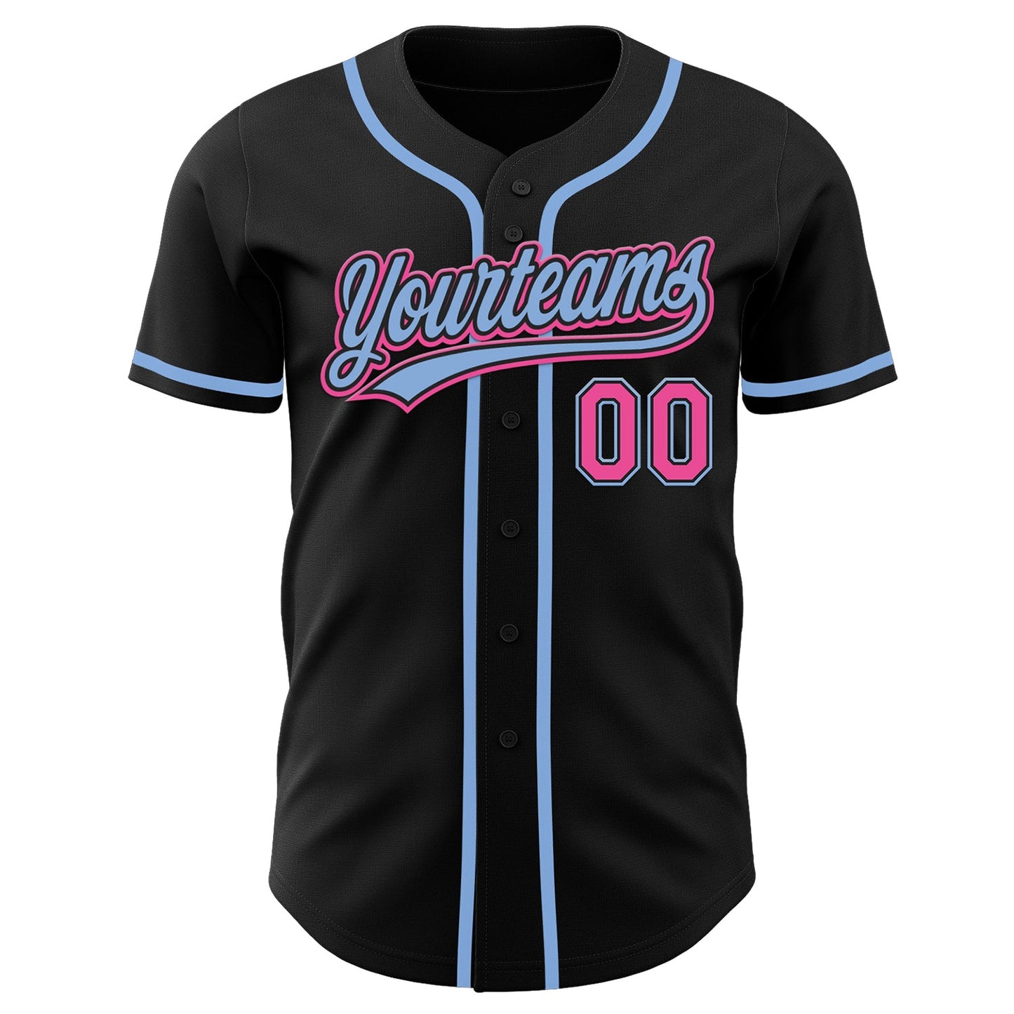 Custom Black Pink-Light Blue Authentic Baseball Jersey view 2
